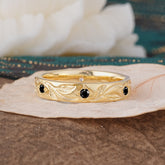 Round Cut Vine Engraved Design Men's Black Onyx Promise Ring