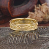 Unique Round Cut Leaf Engraved Design Moissanite Ring for Men