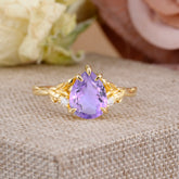 Elegant Luxurious 5 prong Pear-Cut Natural Amethyst Wedding Band