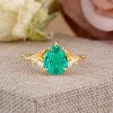 Elegant & Luxurious 5 prong Pear-Cut Emerald Wedding Band