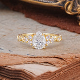 Nature-Inspired Vintage 4-Prong Pear Cut Moissanite Bridal Set