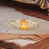 Nature-Inspired Vintage 4-Prong Pear Cut Citrine Ring