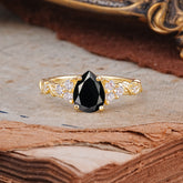 Nature-Inspired Vintage 4-Prong Pear Cut  Black Onyx Ring