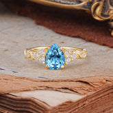 Nature-Inspired Vintage 4-Prong Pear Cut Aquamarine Ring