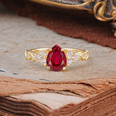 Nature-Inspired Vintage 4-Prong Pear Cut Ruby Ring