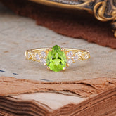 Nature-Inspired Vintage 4-Prong Pear Cut Peridot Ring