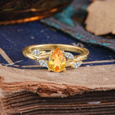 Exquisite 4-Prong Pear Cut Citrine Engagement Ring