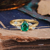 Exquisite 4-Prong Pear Cut Emerald Engagement Ring