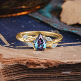 Exquisite 4-Prong Pear Cut Alexandrite Engagement Ring