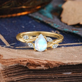 Exquisite 4-Prong Pear Cut Moonstone Engagement Ring