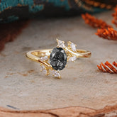 Nature-Inspired 6-Prong Oval Cut Black Rutilated Quartz Engagement Ring