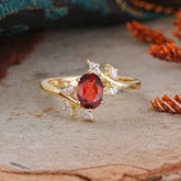 Nature-Inspired 6-Prong Oval Cut Garnet Engagement Ring