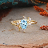 Nature-Inspired 6-Prong Oval Cut Aquamarine Engagement Ring