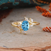 Nature-Inspired 6-Prong Oval Cut Aquamarine Engagement Ring