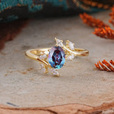 Nature-Inspired 6-Prong Oval Cut Alexandrite Engagement Ring