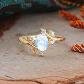 Nature-Inspired 6-Prong Oval Cut Moonstone Engagement Ring