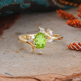 Nature-Inspired 6-Prong Oval Cut Peridot Engagement Ring
