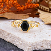 Nature-Inspired Branch-Wrapped 4-Prong Oval Black Onyx Engagement Rings