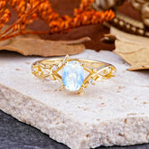 Nature-Inspired Branch-Wrapped 4-Prong Oval Moonstone Engagement  Rings