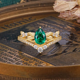 Nature-Inspired Pear-Cut Emerald Engagement Ring