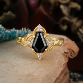 Antique Nature Inspired Coffin-Cut Black Onyx Engagement Ring