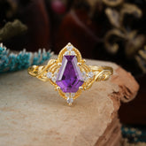 Antique Nature Inspired Coffin-Cut Amethyst Engagement Ring