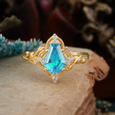 Antique Nature Inspired Coffin-Cut Aquamarine Engagement Ring