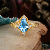 Antique Nature Inspired Coffin-Cut Aquamarine Engagement Ring