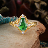 Antique Nature Inspired Coffin-Cut Emerald Engagement Ring