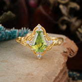 Antique Nature Inspired Coffin-Cut Peridot Engagement Ring