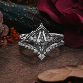 Halloween Limited-Dark Natural Inspiration 4 Prong Coffin Cut Black Rutilated Quartz Ring Set