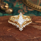 Minimalist Vintage 4-Prong Coffin-Cut Lab Diamond Engagement Ring Set