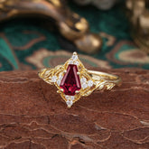 Minimalist Vintage 4-Prong Coffin-Cut Ruby Engagement Ring Set