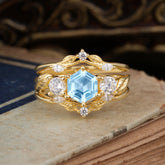 Natural Inspiration Luxury Botanical Hexagon Cut Aquamarine Engagement Ring Suite