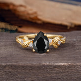 Pear Shaped Nature-Inspired Women's Black Onyx Engagement Ring