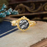Classic Vintage 4-Prong Round Black Rutilated Quartz Engagement Ring