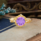 Classic Vintage 4-Prong Round Amethyst Engagement Ring