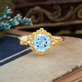 Classic Vintage 4-Prong Round Aquamarine Engagement Ring