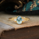 Timeless Classic Nature-Inspired 4-Prong Oval-Cut Natural Moss Agate Engagement Ring