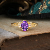 Timeless Classic Nature-Inspired 4-Prong Oval-Cut Amethyst Engagement Ring