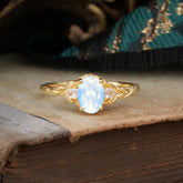 Timeless Classic Nature-Inspired 4-Prong Oval-Cut Moonstone Engagement Ring