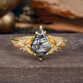 Luxe Vintage 4 Prong Kite-Cut Natural Black Rutilated Quartz Engagement Ring
