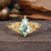 Luxe Vintage 4 Prong Kite-Cut Natural Moss Agate Engagement Ring