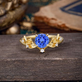 Nature-Inspired 4-Prong Round Sapphire Engagement Ring