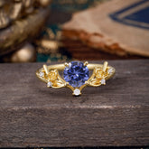 Nature-Inspired 4-Prong Round Tanzanite Engagement Ring