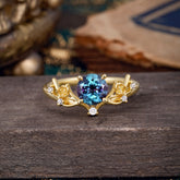 Nature-Inspired 4-Prong Round Alexandrite Engagement Ring