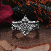 Halloween Limited-Luxurious Natural Inspiration 5-Prong Gothic Kite Cut Black Rutilated Quartz Ring Set