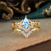 Luxury Vintage 5-Prong Kite-Cut Aquamarine Engagement Ring Set