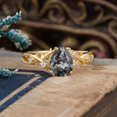 Luxury Vintage 4-Prong Pear-Cut Natural Black Rutilated Quartz Engagement Ring