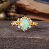 Kite-Cut Nature-Inspired White Opal Ring